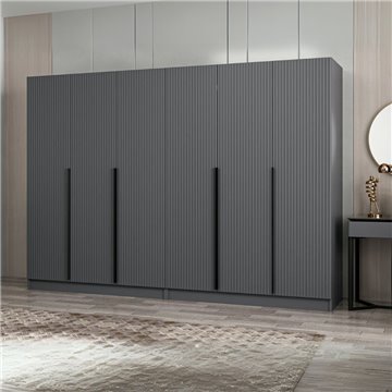 Armadio Kale 6 ante battenti effetto cannettato antracite 270x52x210H - Eleganza e capienza