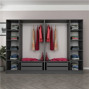 Armadio Kale 6 ante battenti effetto cannettato antracite 270x52x210H - Eleganza e capienza