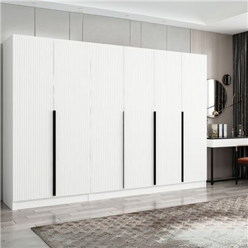 Armadio Kale 6 ante battenti effetto cannettato bianco 270x52x210H - Eleganza e capienza