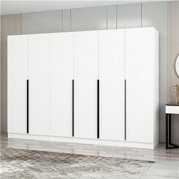 Armadio Kale 6 ante battenti effetto cannettato bianco 270x52x210H - Eleganza e capienza