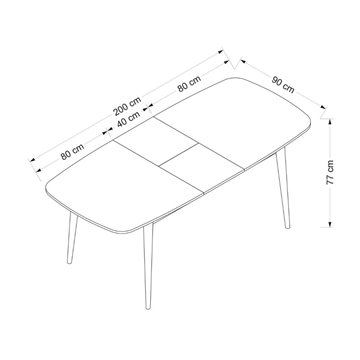Tavolo allungabile Prime top cashmere e gambe nere 160x90x77H