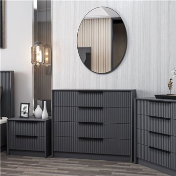 Cassettiera 4 cassetti con specchio Kale antracite effetto cannettato 100x45x85H