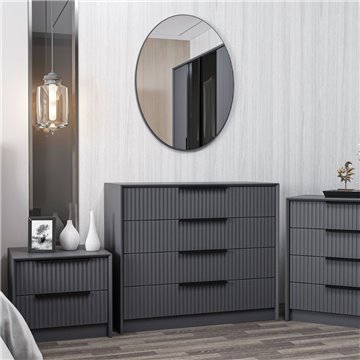 Cassettiera 4 cassetti con specchio Kale antracite effetto cannettato 100x45x85H