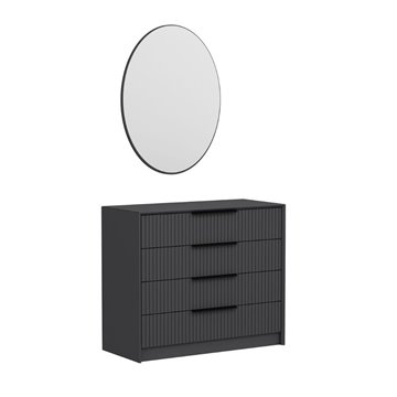 Cassettiera 4 cassetti con specchio Kale antracite effetto cannettato 100x45x85H