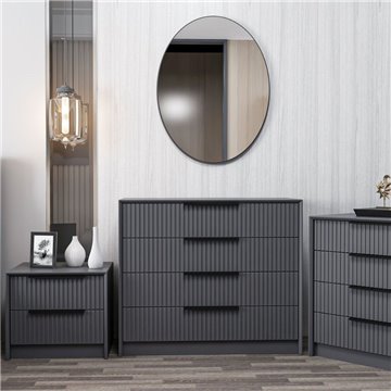 Cassettiera 4 cassetti con specchio Kale antracite effetto cannettato 100x45x85H