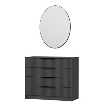 Cassettiera 4 cassetti con specchio Kale antracite effetto cannettato 100x45x85H