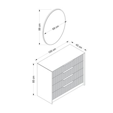Cassettiera 4 cassetti con specchio Kale antracite effetto cannettato 100x45x85H