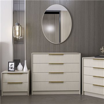 Cassettiera 4 cassetti con specchio Kale cashmere effetto cannettato 100x45x85H
