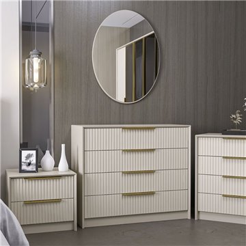 Cassettiera 4 cassetti con specchio Kale cashmere effetto cannettato 100x45x85H