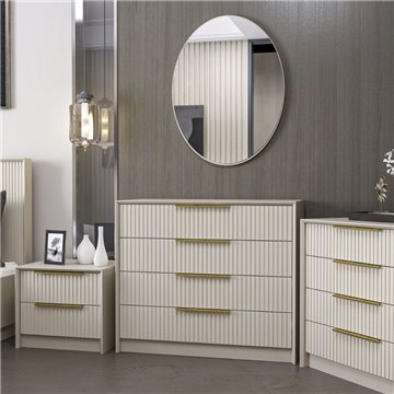 Cassettiera 4 cassetti con specchio Kale cashmere effetto cannettato 100x45x85H