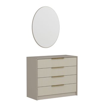 Cassettiera 4 cassetti con specchio Kale cashmere effetto cannettato 100x45x85H
