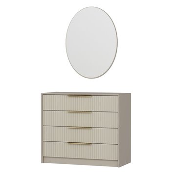 Cassettiera 4 cassetti con specchio Kale cashmere effetto cannettato 100x45x85H