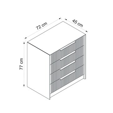 Cassettiera 4 cassetti incassati Kale antracite effetto cannettato 72x42x77H
