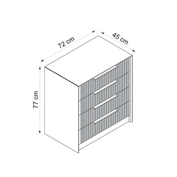 Cassettiera 4 cassetti incassati Kale cashmere effetto cannettato 72x42x77H