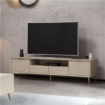 Porta TV Kale cashmere effetto cannettato con piedi in metallo oro 180x35x45H
