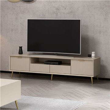 Porta TV Kale cashmere effetto cannettato con piedi in metallo oro 180x35x45H