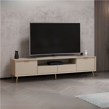 Porta TV Kale cashmere effetto cannettato con piedi in metallo oro 180x35x45H