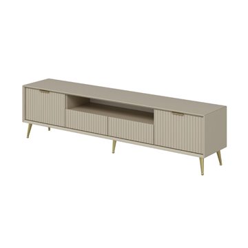 Porta TV Kale cashmere effetto cannettato con piedi in metallo oro 180x35x45H