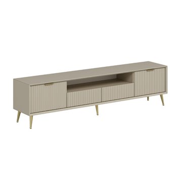 Porta TV Kale cashmere effetto cannettato con piedi in metallo oro 180x35x45H