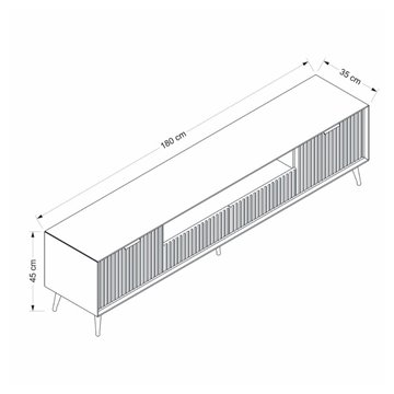 Porta TV Kale cashmere effetto cannettato con piedi in metallo oro 180x35x45H