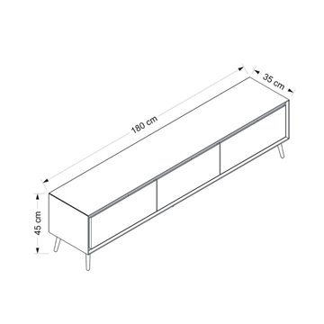 Porta TV Mandy bianco 180x35x45H con 3 ante e piedi neri