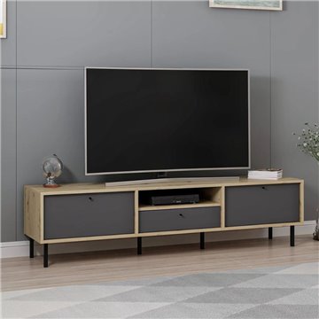 Porta TV Lida antracite e rovere 180x40x45H con 3 ante e vano a giorno