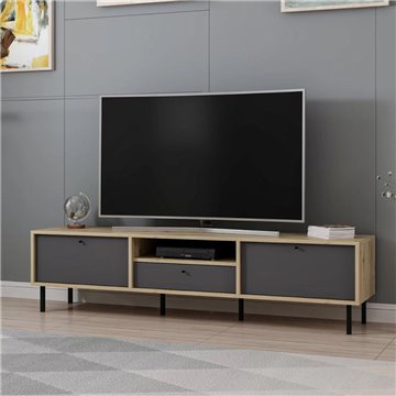 Porta TV Lida antracite e rovere 180x40x45H con 3 ante e vano a giorno