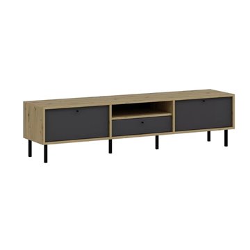 Porta TV Lida antracite e rovere 180x40x45H con 3 ante e vano a giorno