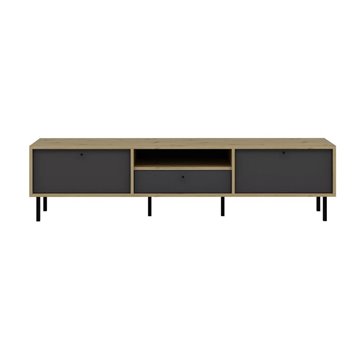 Porta TV Lida antracite e rovere 180x40x45H con 3 ante e vano a giorno