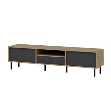 Porta TV Lida antracite e rovere 180x40x45H con 3 ante e vano a giorno