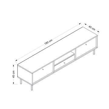 Porta TV Lida antracite e rovere 180x40x45H con 3 ante e vano a giorno
