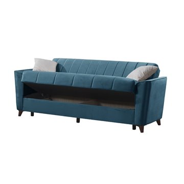 Divano letto Duca 3 posti blu con contenitore e funzione letto 223x86x89H