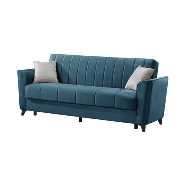 Divano letto Duca 3 posti blu con contenitore e funzione letto 223x86x89H