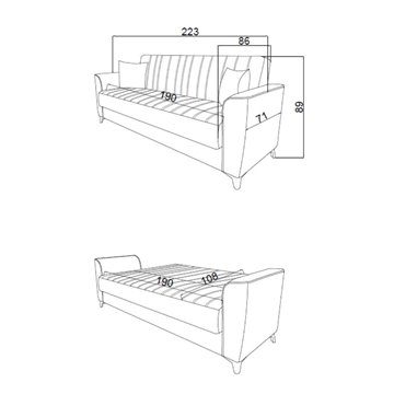 Divano letto Duca 3 posti blu con contenitore e funzione letto 223x86x89H