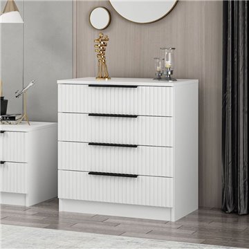 Cassettiera 4 cassetti Kale bianco effetto cannettato 72x42x77H