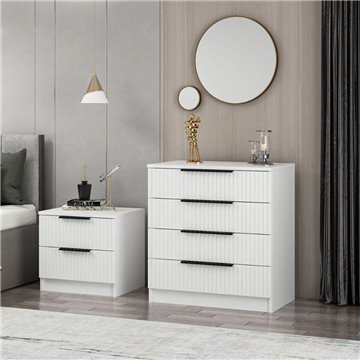 Cassettiera 4 cassetti Kale bianco effetto cannettato 72x42x77H