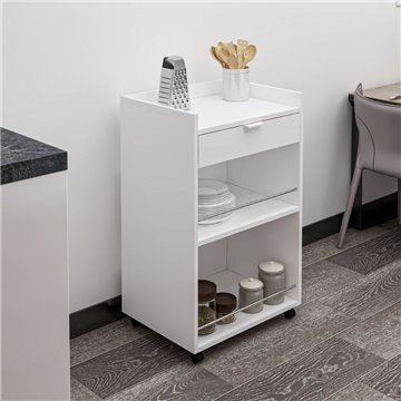 Carrello da cucina con cassetto e vani a giorno Liana bianco 60x45x95H