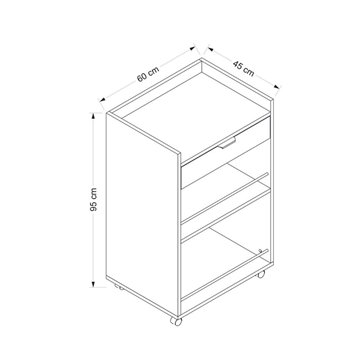 Carrello da cucina con cassetto e vani a giorno Liana bianco 60x45x95H