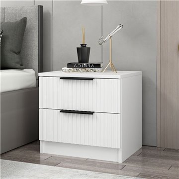 Comodino Kale bianco effetto cannettato due cassetti 50x40x47H