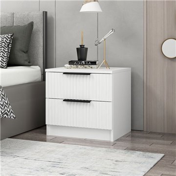 Comodino Kale bianco effetto cannettato due cassetti 50x40x47H