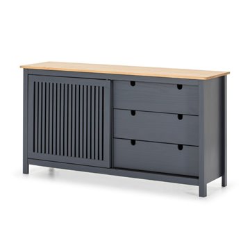 Credenza Bruna in legno massiccio colore grigio antracite e pino 150x40x80H - Anta scorrevole e 3 cassetti