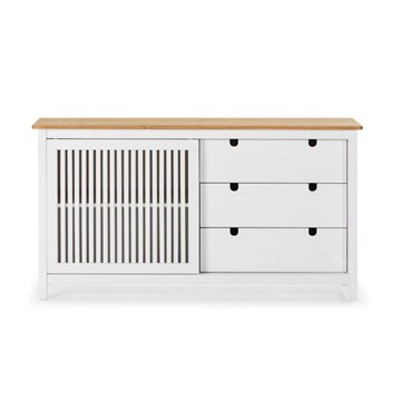 Credenza Bruna in legno massiccio colore bianco e pino 150x40x80H - Anta scorrevole e 3 cassetti
