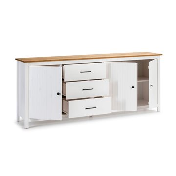 Credenza Miranda in legno massiccio colore bianco e pino 191x40x80H - 3 Ante e 3 cassetti