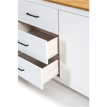 Credenza Miranda in legno massiccio colore bianco e pino 191x40x80H - 3 Ante e 3 cassetti