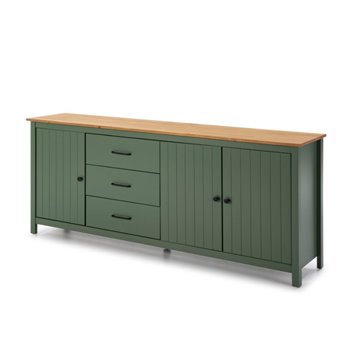 Credenza Miranda in legno massiccio colore verde e pino 191x40x80H - 3 Ante e 3 cassetti