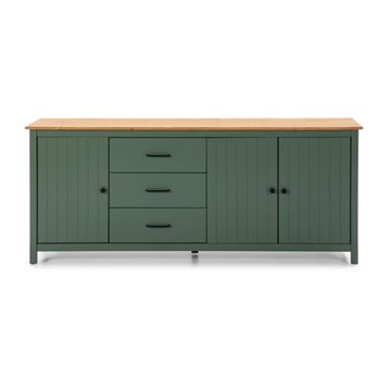 Credenza Miranda in legno massiccio colore verde e pino 191x40x80H - 3 Ante e 3 cassetti