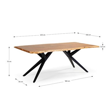 Tavolo fisso Mudri in legno di Acacia con gambe in metallo nero 200x100x75H