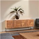 Credenza Nereida in legno massiccio di mango con gambe in metallo Nero 210x40x80H