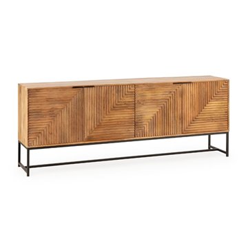 Credenza Nereida in legno massiccio di mango con gambe in metallo Nero 210x40x80H