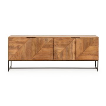 Credenza Nereida in legno massiccio di mango con gambe in metallo Nero 210x40x80H